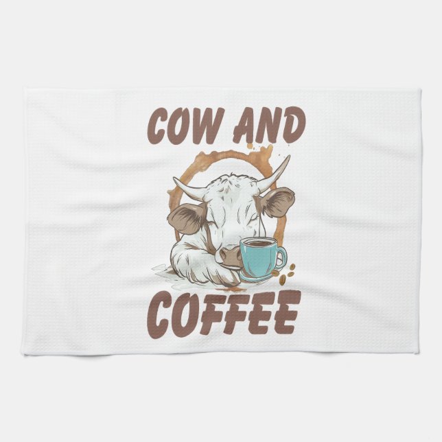 Cow and Coffee Png, Funny Western Girl Tea Towel (Horizontal)