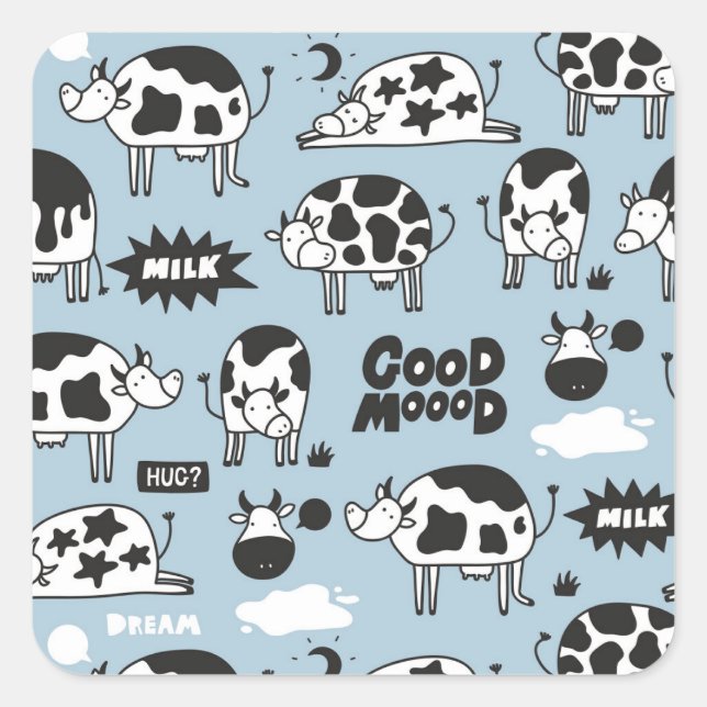 Cow and milk square sticker (Front)