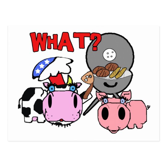Cow and Pig Schnozzles Barbecue BBQ Cartoon Postcard