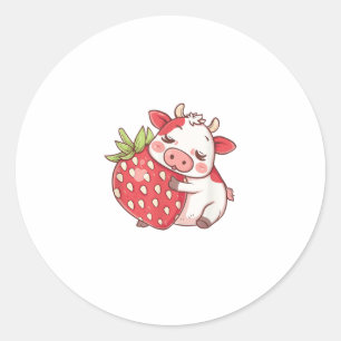 Cow And Strawberry Classic Round Sticker
