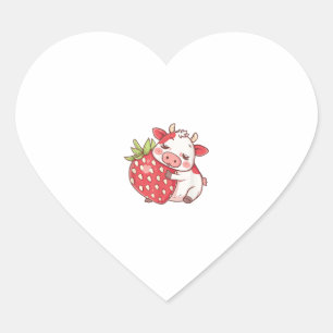 Cow And Strawberry Heart Sticker