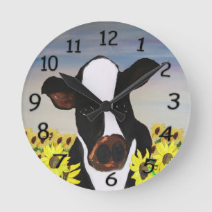 Cow and sunflowers country clock