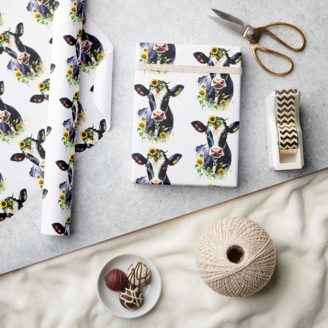 Cow and Sunflowers Country Farm Pattern Wrapping Paper (Crafts)