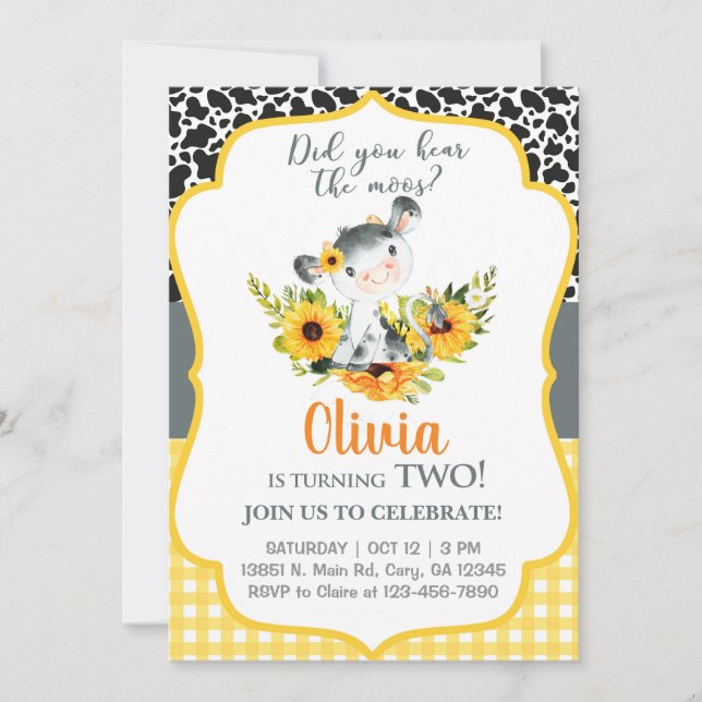 Cow and sunflowers have you heard the moos invite. invitation (Front)