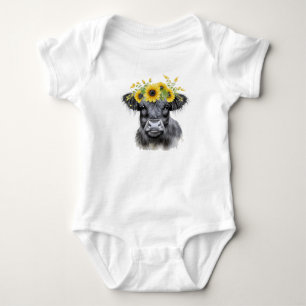Cow and Sunflowers, highland cow Baby Bodysuit