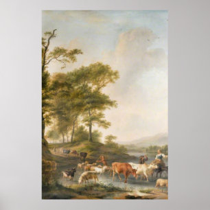 Cow and their Shepherdess at the River Poster