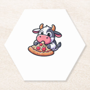 Cow Animal Eating Pizza Margherita Meal Foodies _2 Paper Coaster