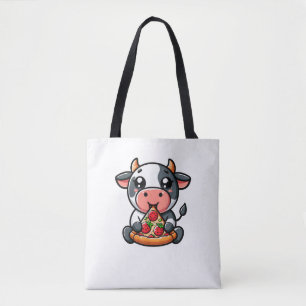 Cow Animal Eating Pizza Margherita Meal Foodies Tote Bag