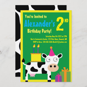 Cow Animal Kid's Birthday Party Invitations