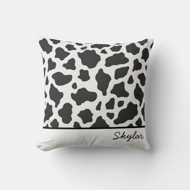 Cow Animal Print Custom Cursive Name Cushion (Front)