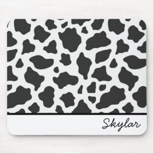 Cow Animal Print Custom Cursive Name Mouse Mat