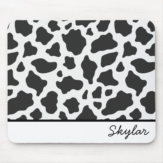 Cow Animal Print Custom Cursive Name Mouse Mat (Front)