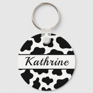 Cow Animal Print Name Keychain