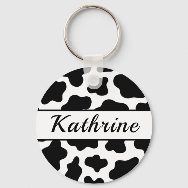 Cow Animal Print Name Keychain (Front)