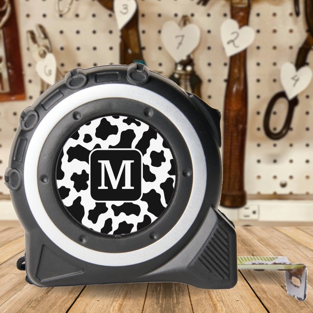 Cow Animal Print Spotted Black & White Monogram 1 (Cow Animal Print Spotted Black & White Monogram Tape Measure)