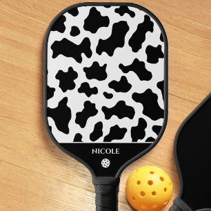 Cow Animal Print Spotted Pattern Black & White Pickleball Paddle