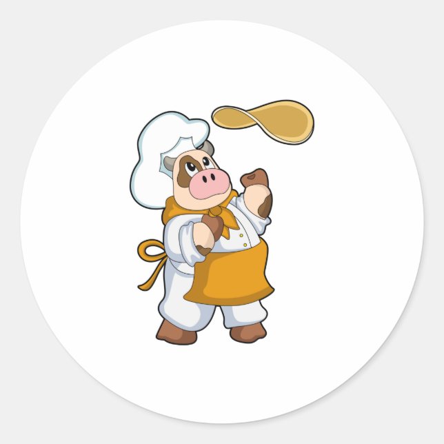 Cow as Cook with Dough Classic Round Sticker (Front)