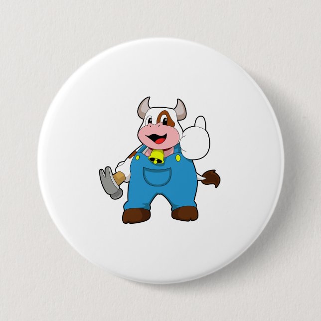 Cow as Craftsman with Hammer 7.5 Cm Round Badge (Front)