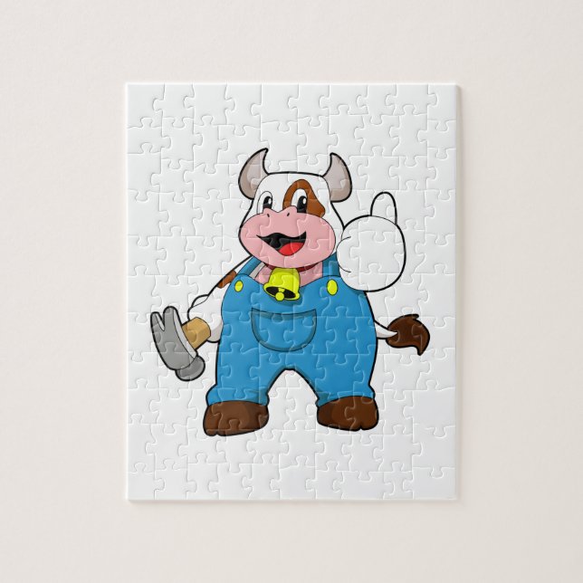 Cow as Craftsman with Hammer Jigsaw Puzzle (Vertical)