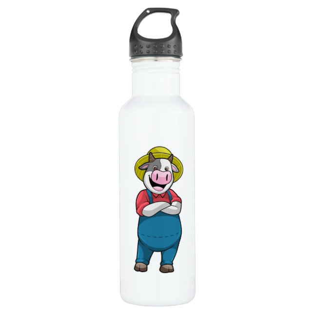 Cow as Farmer with Hat 710 Ml Water Bottle (Front)