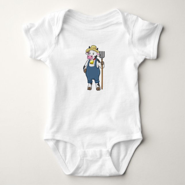 Cow as Farmer with Pitchfork Baby Bodysuit (Front)