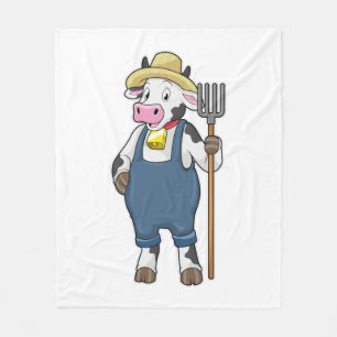 Cow as Farmer with Pitchfork Fleece Blanket