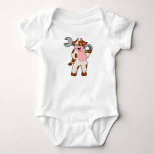 Cow as Mechanic with Wrench Baby Bodysuit