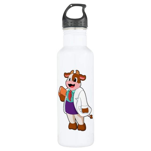 Cow as Nurse with Book 710 Ml Water Bottle (Front)