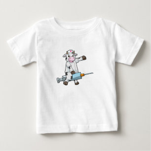 Cow as Nurse with Heart & Syringe Baby T-Shirt
