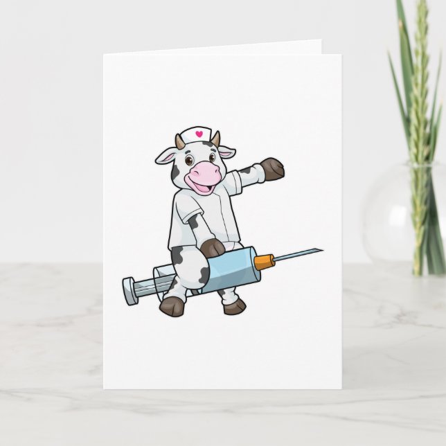 Cow as Nurse with Heart & Syringe Card (Front)