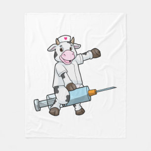 Cow as Nurse with Heart & Syringe Fleece Blanket