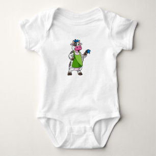 Cow as Painter with Paint & Apron Baby Bodysuit
