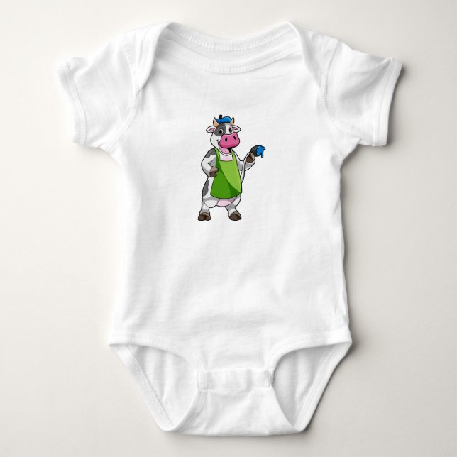 Cow as Painter with Paint & Apron Baby Bodysuit (Front)