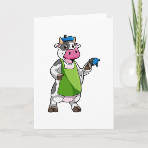 Cow as Painter with Paint & Apron Card