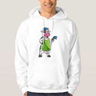 Cow as Painter with Paint & Apron Hoodie