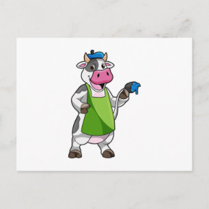Cow as Painter with Paint & Apron Postcard