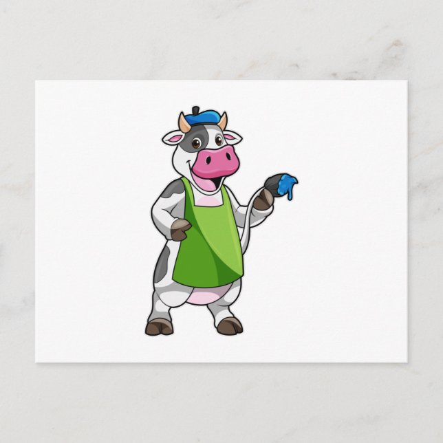 Cow as Painter with Paint & Apron Postcard (Front)