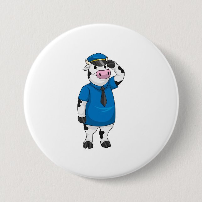 Cow as Police officer with Police hat 7.5 Cm Round Badge (Front)
