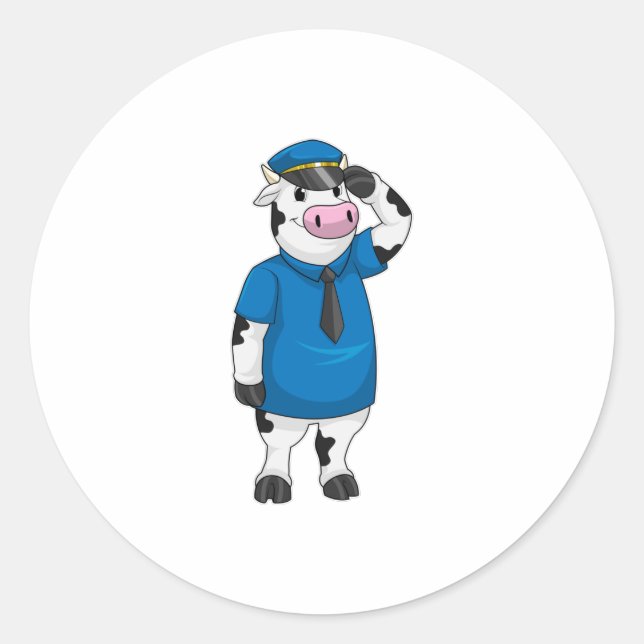 Cow as Police officer with Police hat Classic Round Sticker (Front)