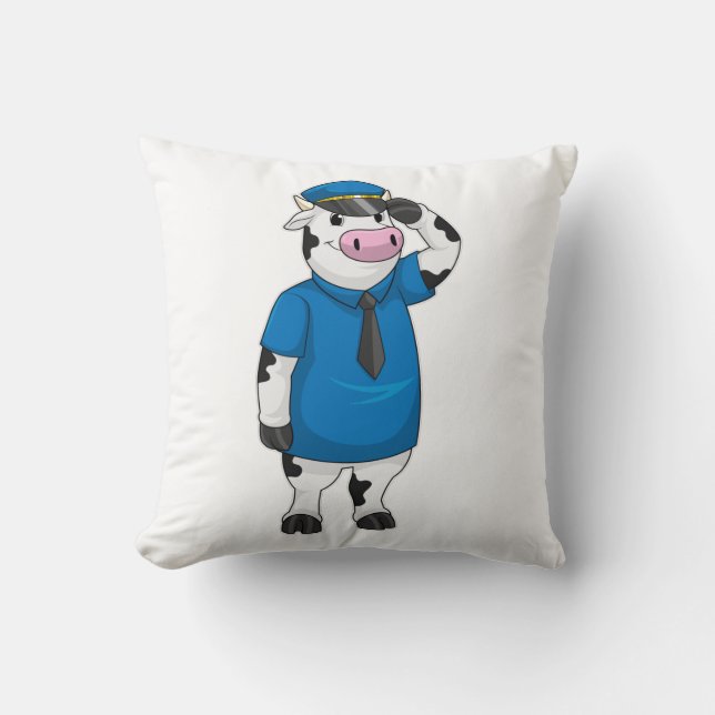 Cow as Police officer with Police hat Cushion (Front)