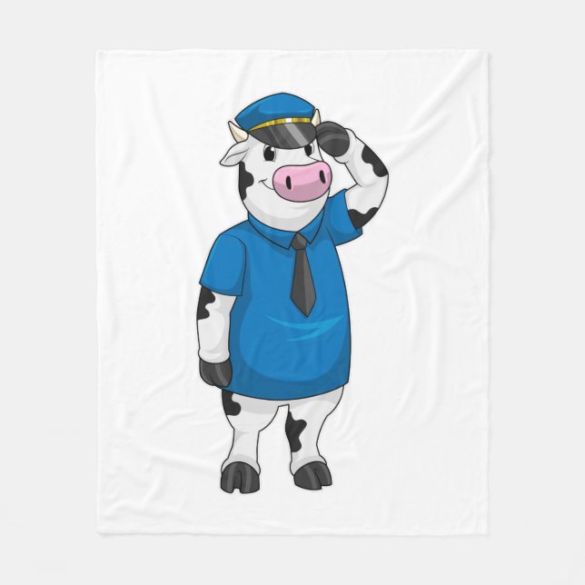 Cow as Police officer with Police hat Fleece Blanket (Front)