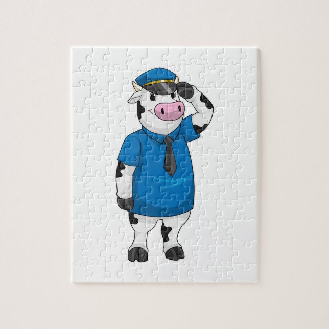 Cow as Police officer with Police hat Jigsaw Puzzle (Vertical)
