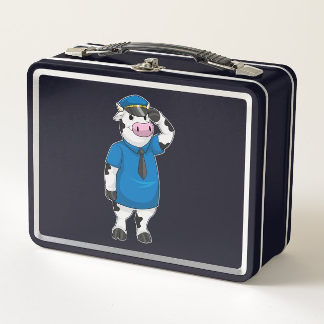 Cow as Police officer with Police hat Metal Lunch Box (Front)