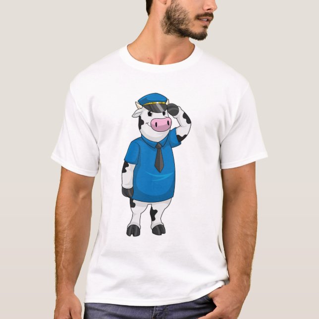 Cow as Police officer with Police hat T-Shirt (Front)