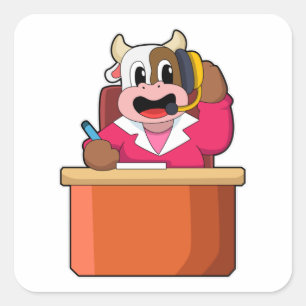 Cow as Secretary with Table Square Sticker
