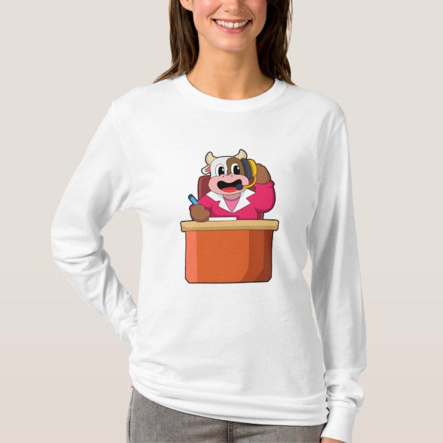 Cow as Secretary with Table T-Shirt (Front)