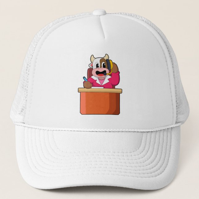 Cow as Secretary with Table Trucker Hat (Front)