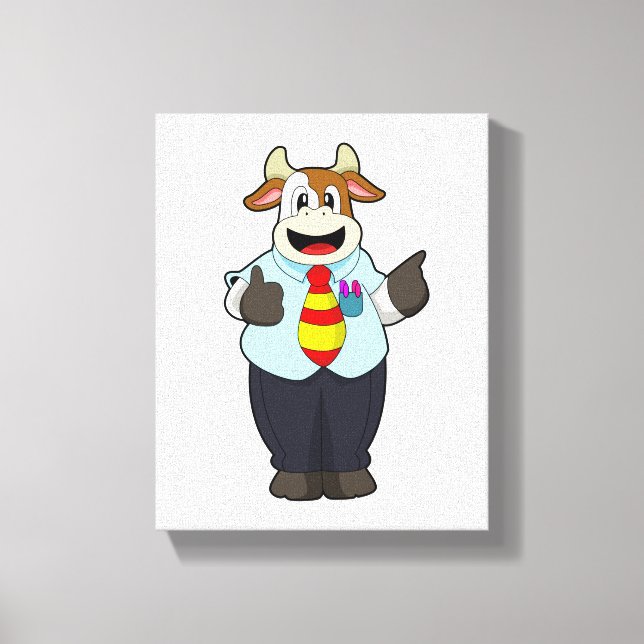 Cow as Teacher with Tie Canvas Print (Front)