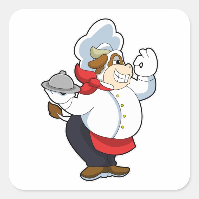 Cow as Waiter with Serving plate Square Sticker (Front)
