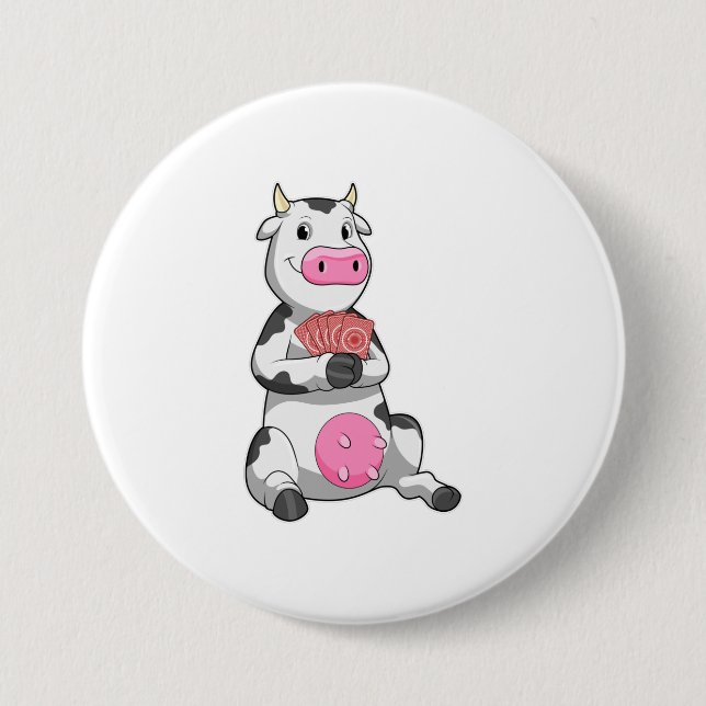 Cow at Poker with Poker cards 7.5 Cm Round Badge (Front)